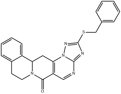 2-(BENZYLSULFANYL)-8,9,13B,14-TETRAHYDRO-6H-[1,2,4]TRIAZOLO[5'',1'':2',3']PYRIMIDO[4',5':4,5]PYRIDO[2,1-A]ISOQUINOLIN-6-ONE Struktur