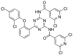 2,6-DICHLORO-N-(4-[(2,6-DICHLOROISONICOTINOYL)AMINO]-6-[2-(2,4-DICHLOROPHENOXY)PHENYL]-1,3,5-TRIAZIN-2-YL)ISONICOTINAMIDE Struktur