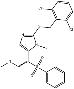 2-(2-[(2,6-DICHLOROBENZYL)SULFANYL]-1-METHYL-1H-IMIDAZOL-5-YL)-N,N-DIMETHYL-2-(PHENYLSULFONYL)-1-ETHYLENAMINE Struktur