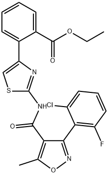 ETHYL 2-[2-(([3-(2-CHLORO-6-FLUOROPHENYL)-5-METHYL-4-ISOXAZOLYL]CARBONYL)AMINO)-1,3-THIAZOL-4-YL]BENZENECARBOXYLATE Struktur