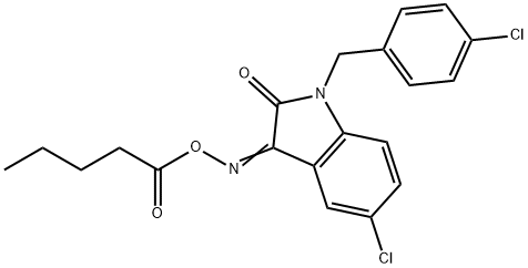 5-CHLORO-1-(4-CHLOROBENZYL)-3-[(PENTANOYLOXY)IMINO]-1,3-DIHYDRO-2H-INDOL-2-ONE Struktur