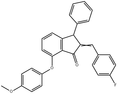 2-[(4-FLUOROPHENYL)METHYLENE]-7-(4-METHOXYPHENOXY)-3-PHENYL-1-INDANONE Struktur