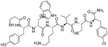 3-MERCAPTOPROPIONYL-TYR-D-TRP-LYS-VAL-CYS-P-CHLORO-D-PHE-NH2 Struktur