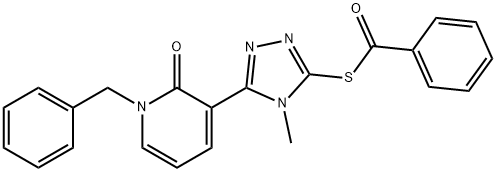 S-[5-(1-BENZYL-2-OXO-1,2-DIHYDRO-3-PYRIDINYL)-4-METHYL-4H-1,2,4-TRIAZOL-3-YL] BENZENECARBOTHIOATE Struktur