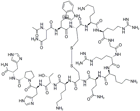 AC-ASN-TRP-CYS-LYS-ARG-GLY-ARG-LYS-GLN-CYS-LYS-THR-HIS-PRO-HIS-NH2 Struktur