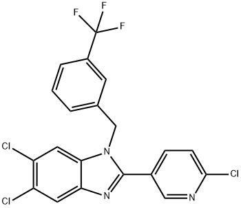 5,6-DICHLORO-2-(6-CHLORO-3-PYRIDINYL)-1-[3-(TRIFLUOROMETHYL)BENZYL]-1H-1,3-BENZIMIDAZOLE Struktur