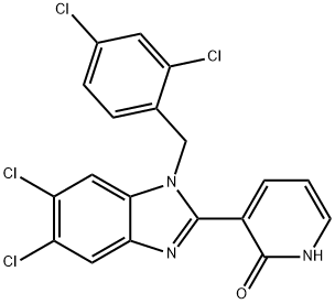 3-[5,6-DICHLORO-1-(2,4-DICHLOROBENZYL)-1H-1,3-BENZIMIDAZOL-2-YL]-2(1H)-PYRIDINONE Struktur