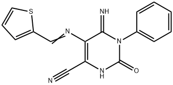 5-(1-AZA-2-(2-THIENYL)VINYL)-4-IMINO-2-OXO-3-PHENYL-1H-1,3-DIAZINE-6-CARBONITRILE Struktur