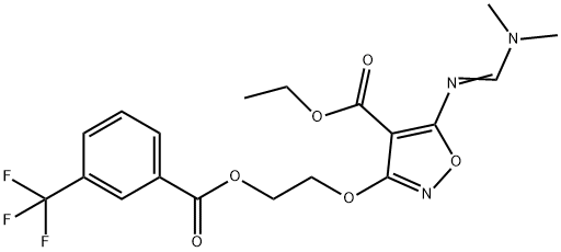 ETHYL 5-([(DIMETHYLAMINO)METHYLENE]AMINO)-3-(2-([3-(TRIFLUOROMETHYL)BENZOYL]OXY)ETHOXY)-4-ISOXAZOLECARBOXYLATE Struktur