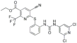 ETHYL 5-CYANO-6-([2-(([(2,6-DICHLORO-4-PYRIDYL)AMINO]CARBONYL)AMINO)PHENYL]THIO)-2-(TRIFLUOROMETHYL)NICOTINATE Struktur