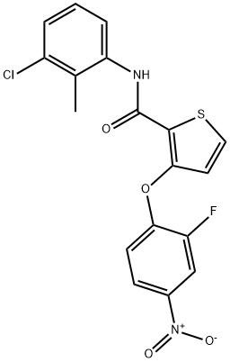 N-(3-CHLORO-2-METHYLPHENYL)-3-(2-FLUORO-4-NITROPHENOXY)-2-THIOPHENECARBOXAMIDE Struktur