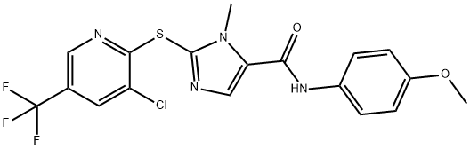 2-([3-CHLORO-5-(TRIFLUOROMETHYL)-2-PYRIDINYL]SULFANYL)-N-(4-METHOXYPHENYL)-1-METHYL-1H-IMIDAZOLE-5-CARBOXAMIDE Struktur