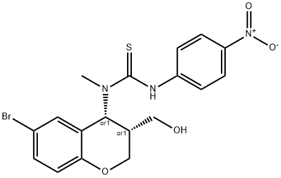 N-[6-BROMO-3-(HYDROXYMETHYL)-3,4-DIHYDRO-2H-CHROMEN-4-YL]-N-METHYL-N'-(4-NITROPHENYL)THIOUREA Struktur