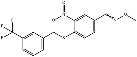 3-NITRO-4-([3-(TRIFLUOROMETHYL)BENZYL]SULFANYL)BENZENECARBALDEHYDE O-METHYLOXIME Struktur