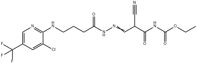 ETHYL N-(3-[2-(4-([3-CHLORO-5-(TRIFLUOROMETHYL)-2-PYRIDINYL]AMINO)BUTANOYL)HYDRAZONO]-2-CYANOPROPANOYL)CARBAMATE Struktur