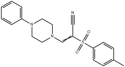 2-((4-METHYLPHENYL)SULFONYL)-3-(4-PHENYLPIPERAZINYL)PROP-2-ENENITRILE Struktur