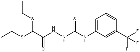 2-[2,2-BIS(ETHYLSULFANYL)ACETYL]-N-[3-(TRIFLUOROMETHYL)PHENYL]-1-HYDRAZINECARBOTHIOAMIDE Struktur