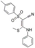 2-((4-METHYLPHENYL)SULFONYL)-3-METHYLTHIO-3-(PHENYLAMINO)PROP-2-ENENITRILE Struktur