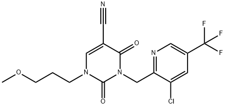 3-([3-CHLORO-5-(TRIFLUOROMETHYL)-2-PYRIDINYL]METHYL)-1-(3-METHOXYPROPYL)-2,4-DIOXO-1,2,3,4-TETRAHYDRO-5-PYRIMIDINECARBONITRILE Struktur