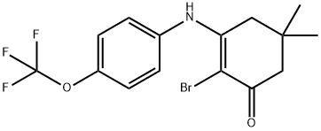 2-BROMO-5,5-DIMETHYL-3-((4-(TRIFLUOROMETHOXY)PHENYL)AMINO)CYCLOHEX-2-EN-1-ONE Struktur