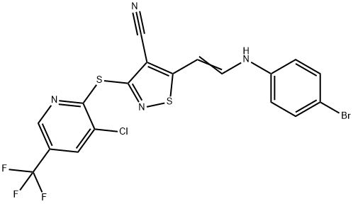 5-[2-(4-BROMOANILINO)VINYL]-3-([3-CHLORO-5-(TRIFLUOROMETHYL)-2-PYRIDINYL]SULFANYL)-4-ISOTHIAZOLECARBONITRILE Struktur