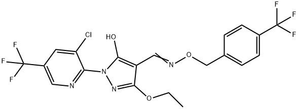 1-[3-CHLORO-5-(TRIFLUOROMETHYL)-2-PYRIDINYL]-3-ETHOXY-5-HYDROXY-1H-PYRAZOLE-4-CARBALDEHYDE O-[4-(TRIFLUOROMETHYL)BENZYL]OXIME Struktur