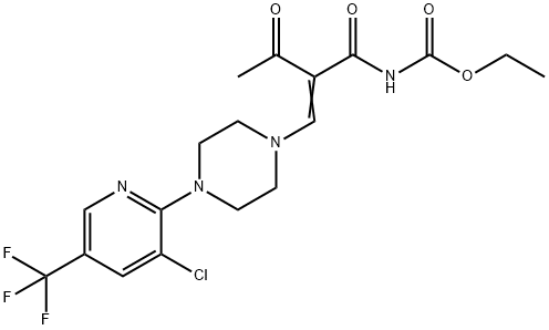 ETHYL N-(2-ACETYL-3-(4-[3-CHLORO-5-(TRIFLUOROMETHYL)-2-PYRIDINYL]PIPERAZINO)ACRYLOYL)CARBAMATE Struktur