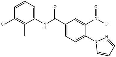 N-(3-CHLORO-2-METHYLPHENYL)-3-NITRO-4-(1H-PYRAZOL-1-YL)BENZENECARBOXAMIDE Struktur