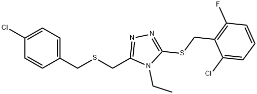 3-([(4-CHLOROBENZYL)SULFANYL]METHYL)-5-[(2-CHLORO-6-FLUOROBENZYL)SULFANYL]-4-ETHYL-4H-1,2,4-TRIAZOLE Struktur