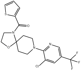 (8-[3-CHLORO-5-(TRIFLUOROMETHYL)-2-PYRIDINYL]-1-OXA-4,8-DIAZASPIRO[4.5]DEC-4-YL)(2-THIENYL)METHANONE Struktur