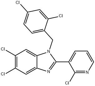 5,6-DICHLORO-2-(2-CHLORO-3-PYRIDINYL)-1-(2,4-DICHLOROBENZYL)-1H-1,3-BENZIMIDAZOLE Struktur