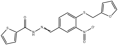 N'-((4-[(2-FURYLMETHYL)SULFANYL]-3-NITROPHENYL)METHYLENE)-2-THIOPHENECARBOHYDRAZIDE Struktur