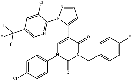 1-(4-CHLOROPHENYL)-5-(1-[3-CHLORO-5-(TRIFLUOROMETHYL)-2-PYRIDINYL]-1H-PYRAZOL-5-YL)-3-(4-FLUOROBENZYL)-2,4(1H,3H)-PYRIMIDINEDIONE Struktur