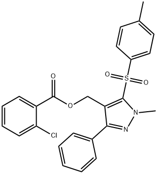 (1-METHYL-5-[(4-METHYLPHENYL)SULFONYL]-3-PHENYL-1H-PYRAZOL-4-YL)METHYL 2-CHLOROBENZENECARBOXYLATE Struktur