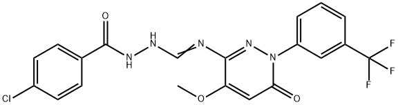 4-CHLORO-N'-(IMINO(4-METHOXY-6-OXO-1-[3-(TRIFLUOROMETHYL)PHENYL]-1,6-DIHYDRO-3-PYRIDAZINYL)METHYL)BENZENECARBOHYDRAZIDE Struktur