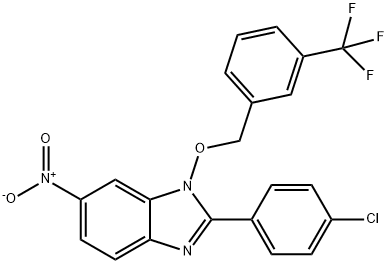 2-(4-CHLOROPHENYL)-6-NITRO-1-([3-(TRIFLUOROMETHYL)BENZYL]OXY)-1H-1,3-BENZIMIDAZOLE Struktur