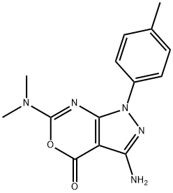 3-AMINO-6-(DIMETHYLAMINO)-1-(4-METHYLPHENYL)PYRAZOLO[3,4-D][1,3]OXAZIN-4(1H)-ONE Struktur