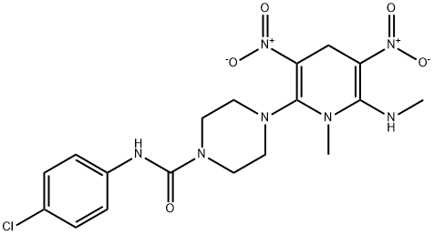 N-(4-CHLOROPHENYL)-4-[1-METHYL-6-(METHYLAMINO)-3,5-DINITRO-1,4-DIHYDRO-2-PYRIDINYL]TETRAHYDRO-1(2H)-PYRAZINECARBOXAMIDE Struktur