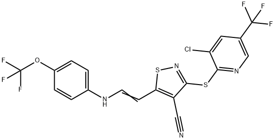 3-([3-CHLORO-5-(TRIFLUOROMETHYL)-2-PYRIDINYL]SULFANYL)-5-(2-[4-(TRIFLUOROMETHOXY)ANILINO]VINYL)-4-ISOTHIAZOLECARBONITRILE Struktur