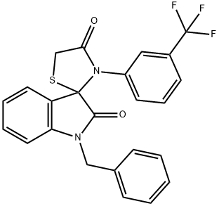 1-BENZYL-3'-(3-TRIFLUOROMETHYLPHENYL)SPIRO(2,3-DIHYDRO-1H-INDOLE-3,2'-THIAZOLIDINE)-2,4'-DIONE Struktur