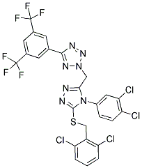 2-([5-[(2,6-DICHLOROBENZYL)THIO]-4-(3,4-DICHLOROPHENYL)-4H-1,2,4-TRIAZOL-3-YL]METHYL)-5-[3,5-DI(TRIFLUOROMETHYL)PHENYL]-2H-1,2,3,4-TETRAAZOLE Struktur