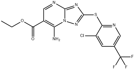 ETHYL 7-AMINO-2-([3-CHLORO-5-(TRIFLUOROMETHYL)-2-PYRIDINYL]SULFANYL)[1,2,4]TRIAZOLO[1,5-A]PYRIMIDINE-6-CARBOXYLATE Struktur