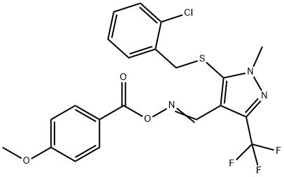 5-[(2-CHLOROBENZYL)SULFANYL]-4-(([(4-METHOXYBENZOYL)OXY]IMINO)METHYL)-1-METHYL-3-(TRIFLUOROMETHYL)-1H-PYRAZOLE Struktur