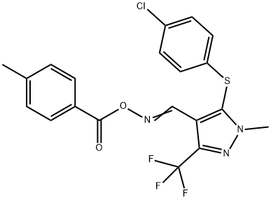 5-[(4-CHLOROPHENYL)SULFANYL]-1-METHYL-4-(([(4-METHYLBENZOYL)OXY]IMINO)METHYL)-3-(TRIFLUOROMETHYL)-1H-PYRAZOLE Struktur