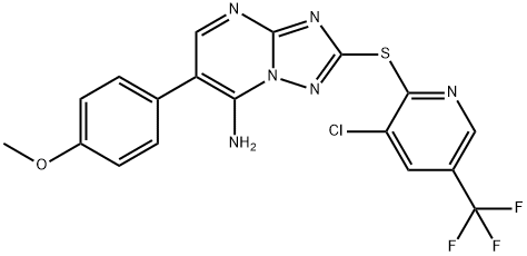 2-([3-CHLORO-5-(TRIFLUOROMETHYL)-2-PYRIDINYL]SULFANYL)-6-(4-METHOXYPHENYL)[1,2,4]TRIAZOLO[1,5-A]PYRIMIDIN-7-AMINE Struktur