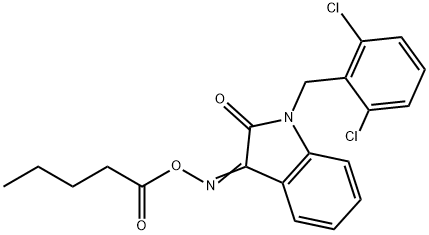 1-(2,6-DICHLOROBENZYL)-3-[(PENTANOYLOXY)IMINO]-1,3-DIHYDRO-2H-INDOL-2-ONE Struktur