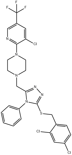 1-[3-CHLORO-5-(TRIFLUOROMETHYL)-2-PYRIDINYL]-4-((5-[(2,4-DICHLOROBENZYL)SULFANYL]-4-PHENYL-4H-1,2,4-TRIAZOL-3-YL)METHYL)PIPERAZINE Struktur