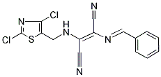 2-(BENZYLIDENEAMINO)-3-([(2,4-DICHLORO-1,3-THIAZOL-5-YL)METHYL]AMINO)BUT-2-ENEDINITRILE Struktur