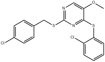 2-[(4-CHLOROBENZYL)SULFANYL]-4-[(2-CHLOROPHENYL)SULFANYL]-5-METHOXYPYRIMIDINE Struktur