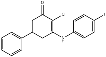 2-CHLORO-3-((4-IODOPHENYL)AMINO)-5-PHENYLCYCLOHEX-2-EN-1-ONE Struktur